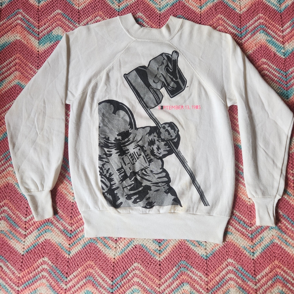Vintage 1985 MTV VMAs Moonman Crewneck Sweatshirt Video Music Awards Dual-Sided
